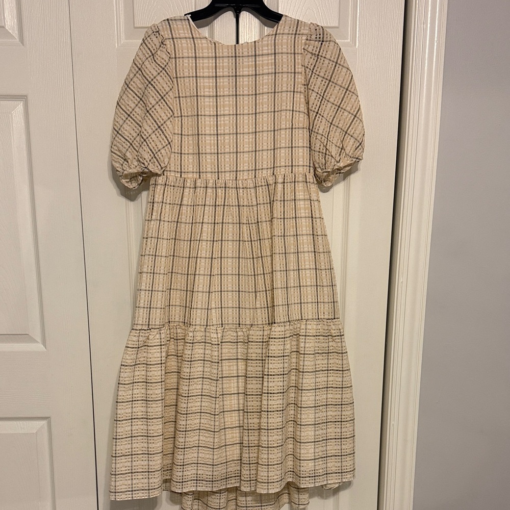 English Factory Plaid Puff Sleeve Dress